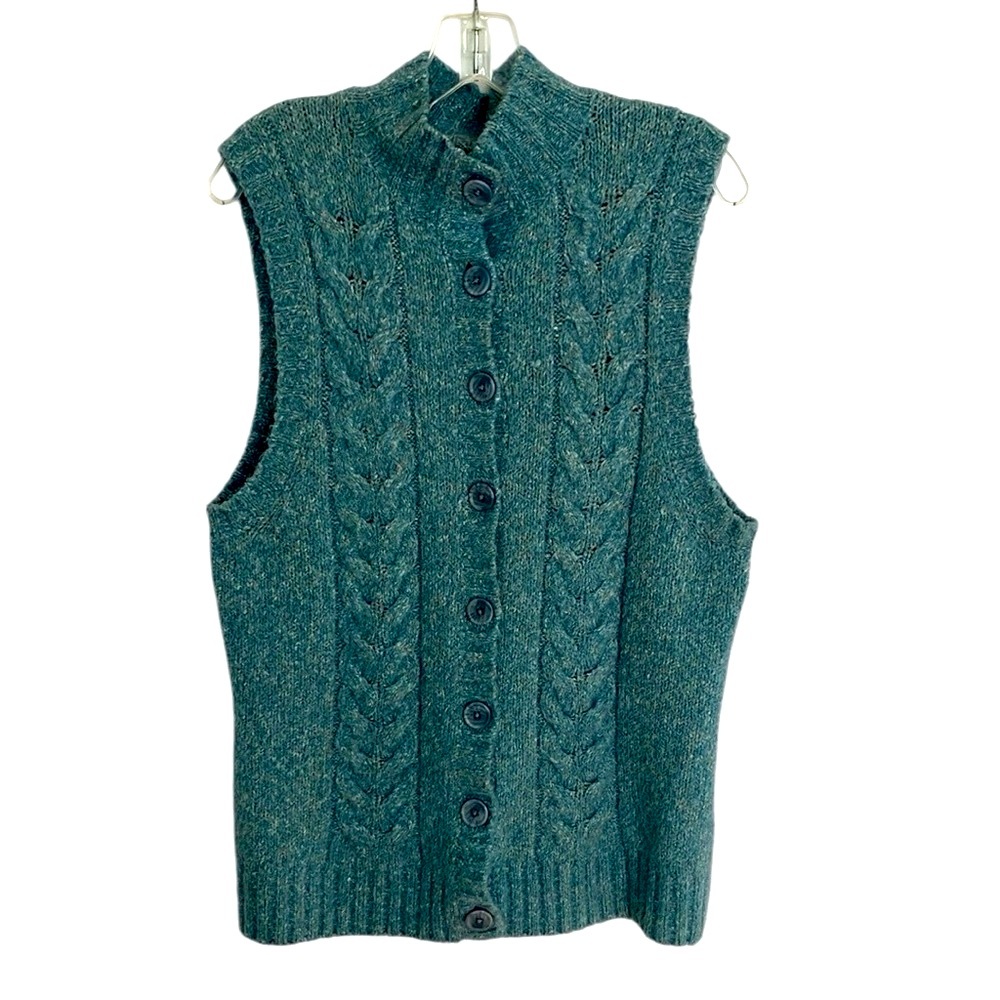 L.L. Bean long line button up sweater vest marled teal color size large